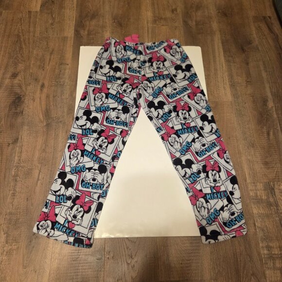 Disney Mickey and Minnie Mouse Women's Pajama Plush Fleece Pants with Phrases - Picture 4 of 5
